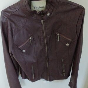 Womens Brown Faux Leather Moto Jacket
